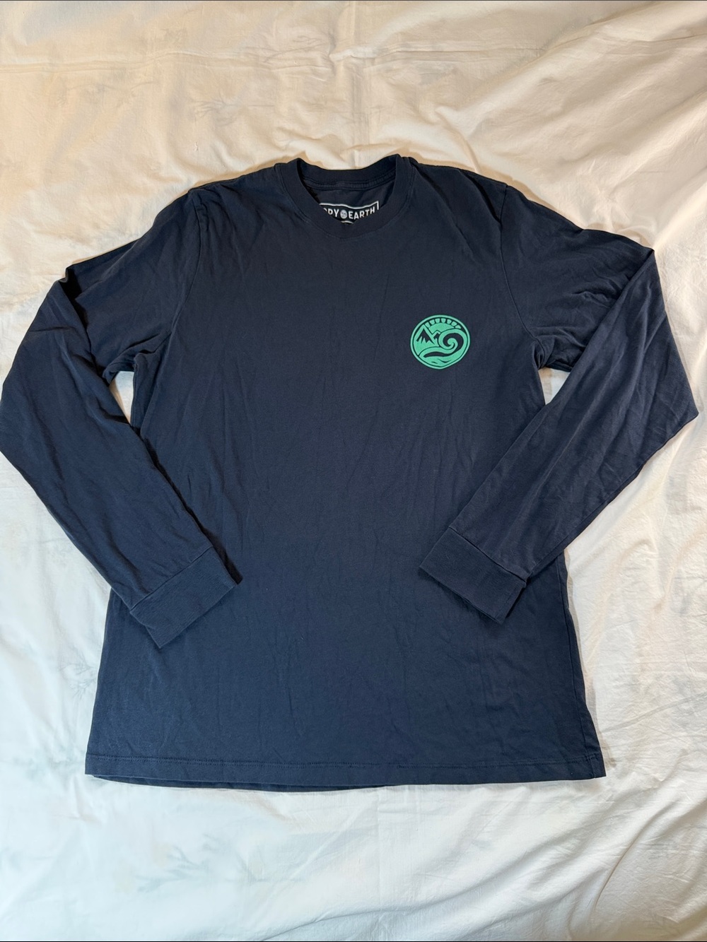 Men's Navy Long-Sleeve Tee with Teal Chest Graphic